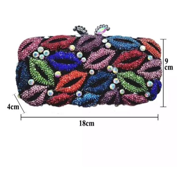 Rhinestones lips bridal clutch !RED! Luxury gold hardware. - Picture 3 of 6